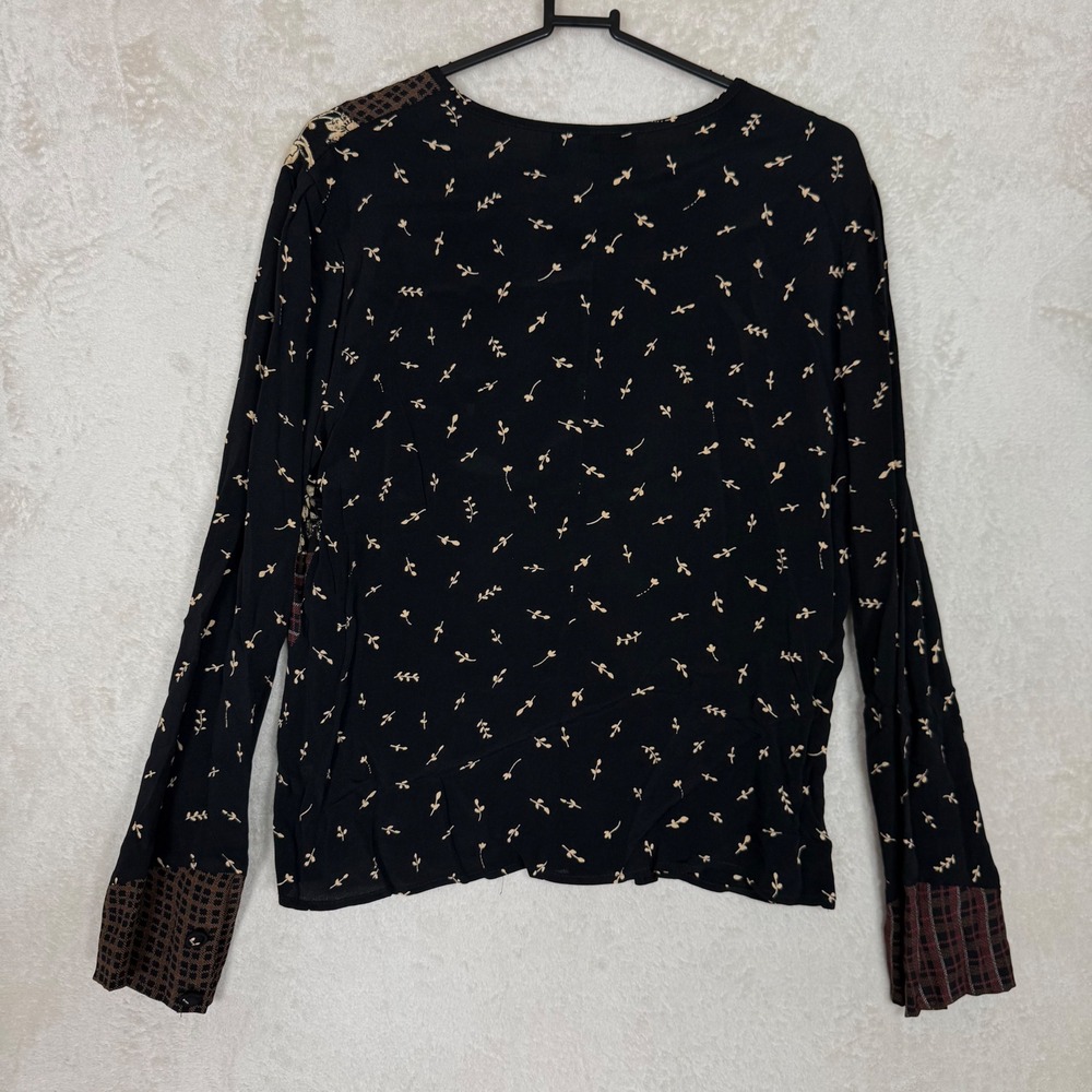 Vintage Womens Patchwork Floral Plaid Top Cottagecore Boho Long Sleeve Size M - Picture 2 of 5